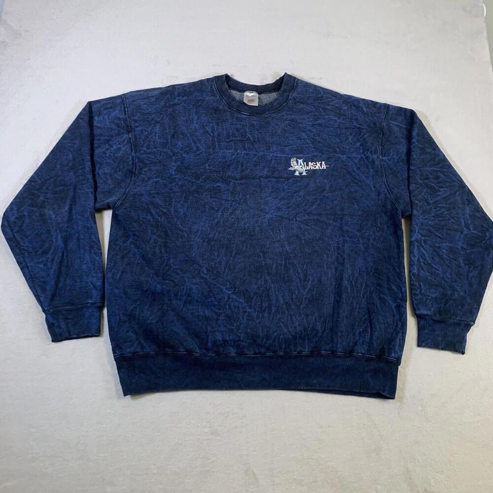 Vintage 90s Alaska Sweatshirt Mens XL Blue Eagle‎ All Over Print Cotton U60